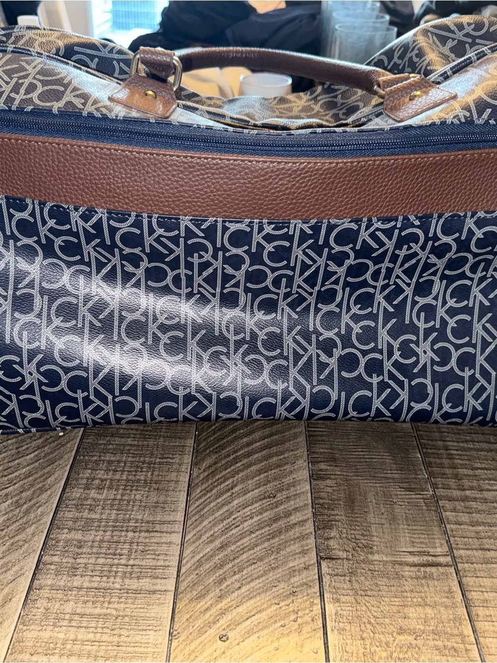 Calvin Klein Navy & Brown Monogram Travel Duffel